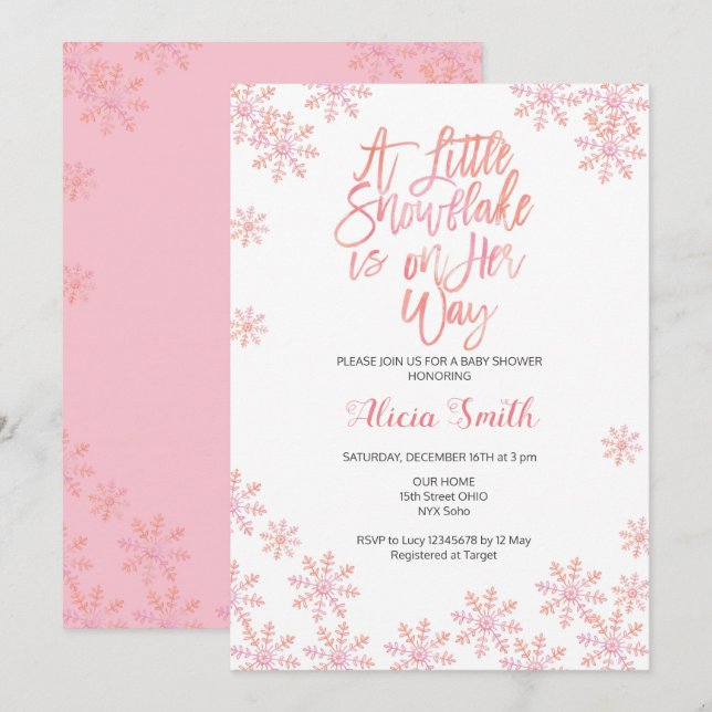Rosa Glitter Winter Wonderland Girl Baby Shower Inbjudningar (Fram/baksida)