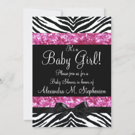 Rosa Glitter Zebra Bow Baby Shower Girl Inbjudningar