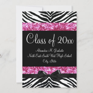 Rosa Glitter Zebra Bow Studenten Inbjudan