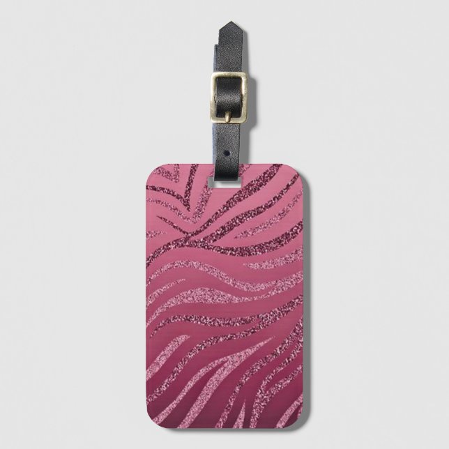 Rosa Glitter Zebra mönstrad Bagagebricka (Framsida vertikal)