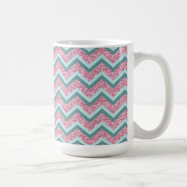 Rosa Glitter ZigZag Mönster Kaffemugg (Höger)