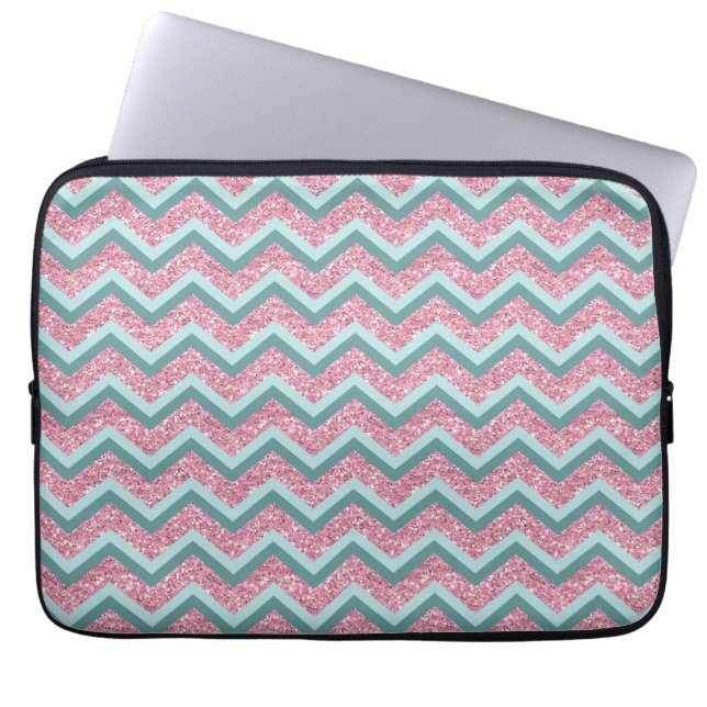 Rosa Glitter ZigZag Mönster Laptop Sleeve (Framsidan)