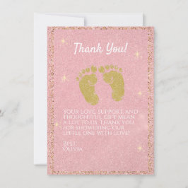 Rosa glitteravtryck tackkort för babyflicka tack kort