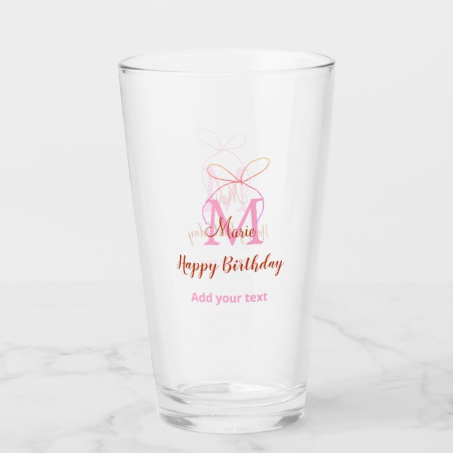 Rosa glitterbåge lägg till namn bokstav monogram f glaskopp (Framsida)