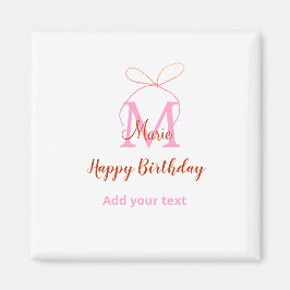 Rosa glitterbåge lägg till namn bokstav monogram f magnet