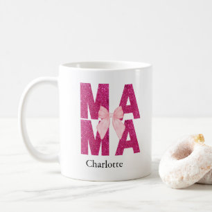 Rosa glitterbåge MAMA Coquette estetisk morsdag Kaffemugg