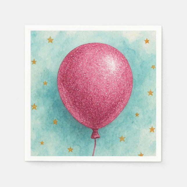 Rosa glitterballong servetter. pappersservett (Framsidan)