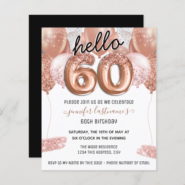 Rosa glitterballonger 60-årsfirande (Fram/baksida)