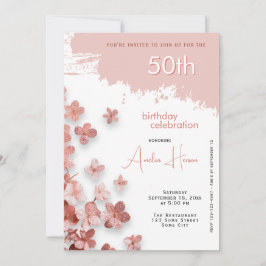 Rosa glitterblommor Blommig 50-årsdag Inbjudningar