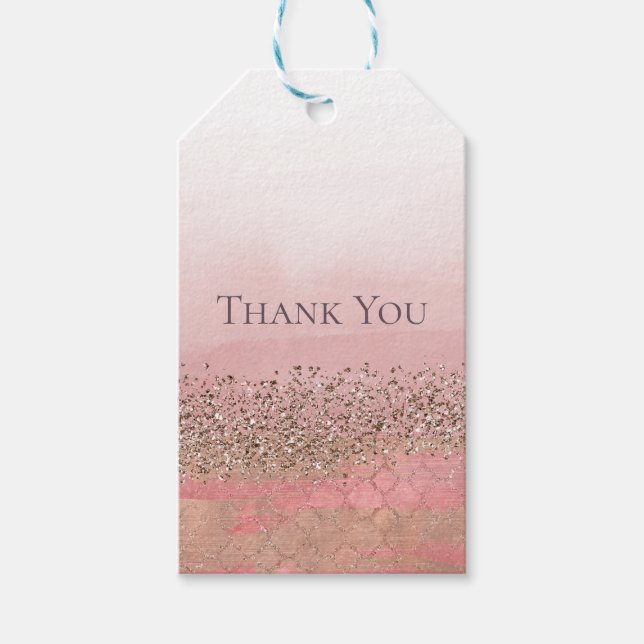 Rosa glitterblush marockansk indisk prinsessa-fest presentetikett (Framsidan)