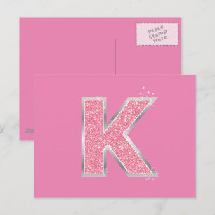 Rosa glitterbokstav K Vykort