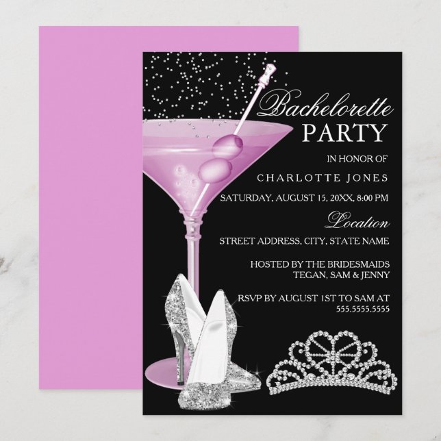 Rosa Glitterdrink Möhippafest Inbjudningar (Fram/baksida)