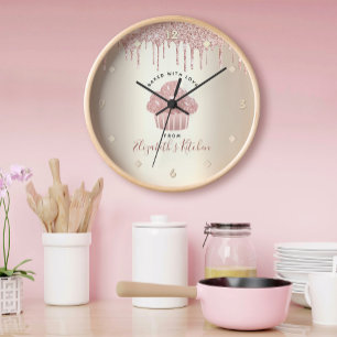 Rosa Glitterdroppar Cupcake Bagarverk Pastrikock G Stor Klocka