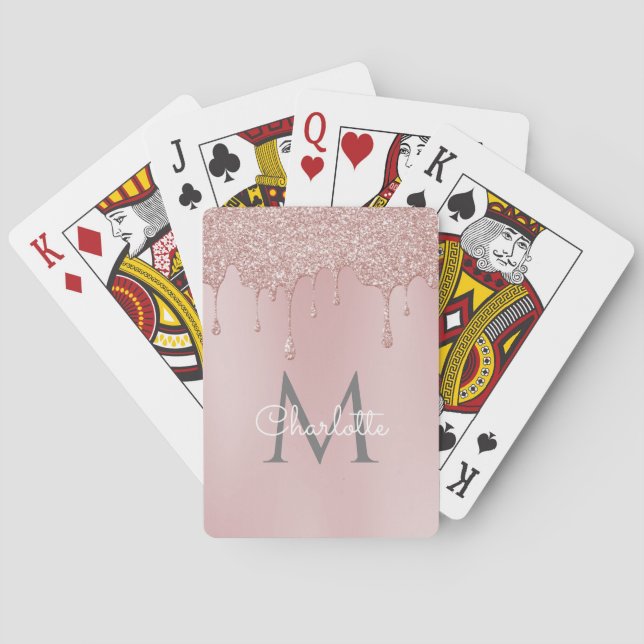 Rosa glitterdroppar Monogram Girlymanus Casinokort (Baksidan)