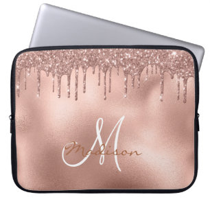 Rosa Glitterdroppar Monogram Laptop Fodral
