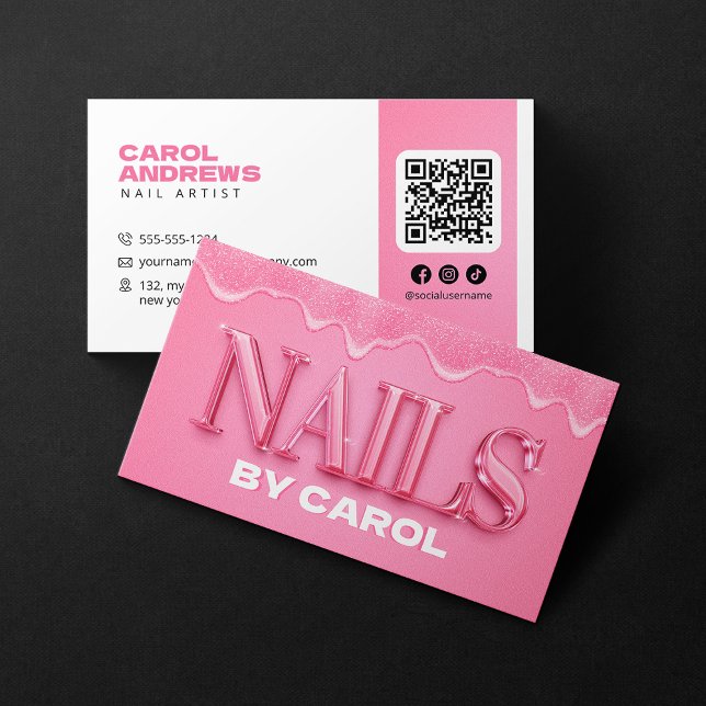 Rosa glitterdroppar Nageltekniker Nagelkonstnär Visitkort (Skapare uppladdad)