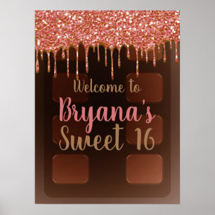 Rosa glitterdropps choklad godisbar Sweet 16 Poster