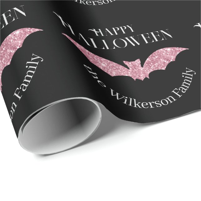 Rosa glitterfladdermus God Halloween Presentpapper (Rullad Hörn)