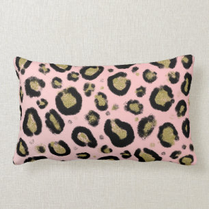 Rosa Glitterguld & Svart Leopards Tryck Lumbarkudde