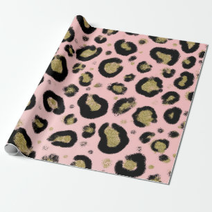 Rosa Glitterguld & Svart Leopards Tryck Presentpapper