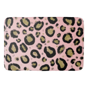 Rosa Glitterguld & Svart Leopardsjablong Print Badrumsmatta