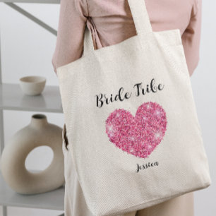 Rosa glitterhjärta brudtribad Anpassad brudtjej Tygkasse