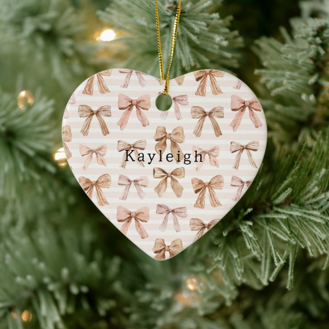 Rosa glitterhjärtan kärlek julgransprydnad keramik (Träd)