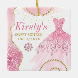 Rosa glitterklänning & Glam kant & diamanter Sweet Julgransprydnad Keramik
