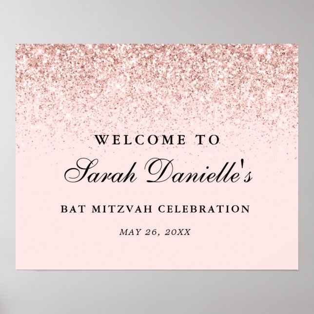 Rosa glitterkonfetti Personlig välkomstskylt P Poster (Framsidan)