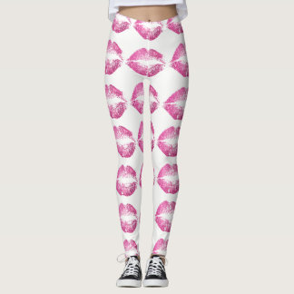 Rosa glitterläppar leggings