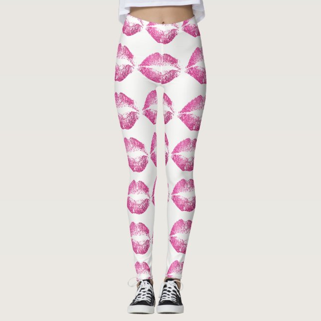 Rosa glitterläppar leggings (Framsida)