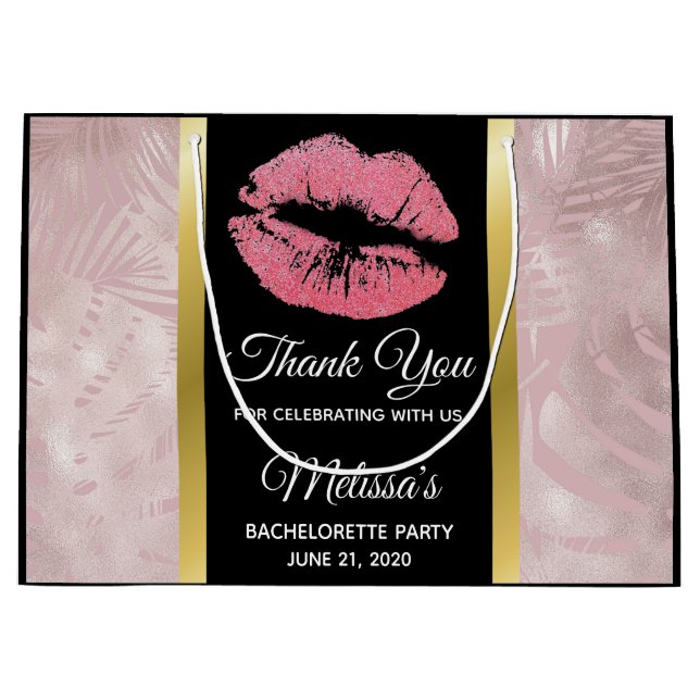 Rosa glitterläppar & roséguld tropiska blad (Framsidan)