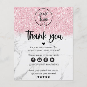 Rosa glittermarmor företags tack för beställningen