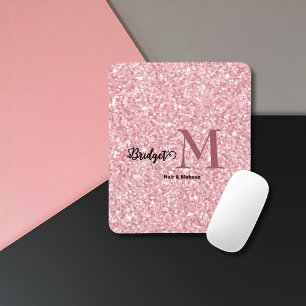 Rosa glittermonogram för hår och makeup musmatta