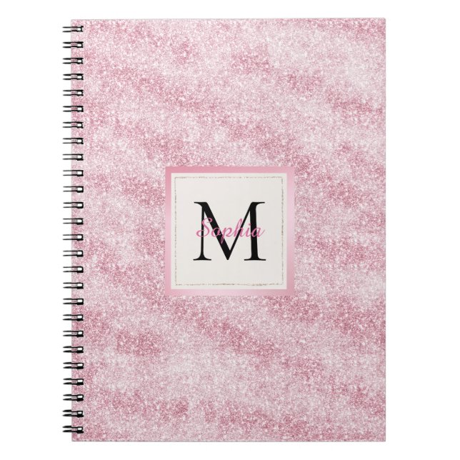 Rosa glittermonogram med rodnad anteckningsbok (Framsidan)