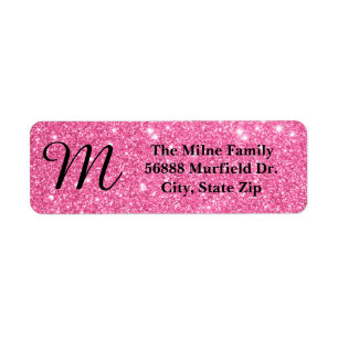 Rosa glittermonogram - returadressetiketter returadress etikett