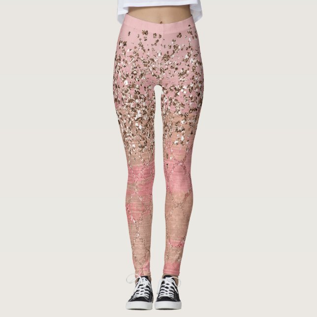 Rosa glittermorbränna indisk prinsessa glamour leggings (Framsida)