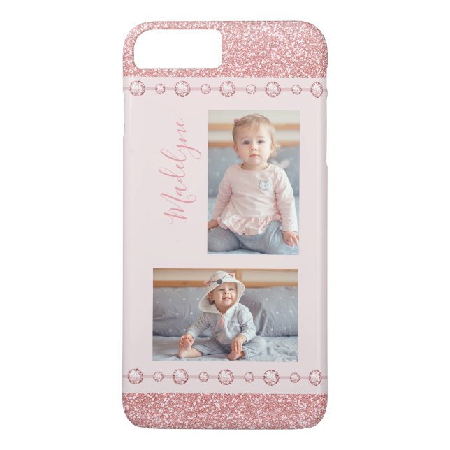 Rosa glitternamn Foto med rhinstenar Case-Mate iPhone Skal (Baksida)
