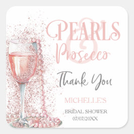 Rosa glitterpärlor och Prosecco tack Fyrkantigt Klistermärke