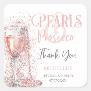 Rosa glitterpärlor och Prosecco Tack Fyrkantigt Klistermärke