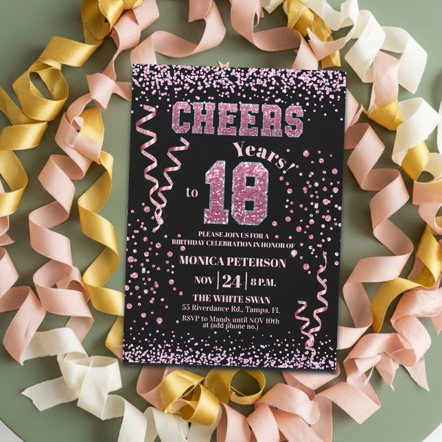 Rosa glitterrhinstenar 18-årsfest  inbjudningar (Skapare uppladdad)