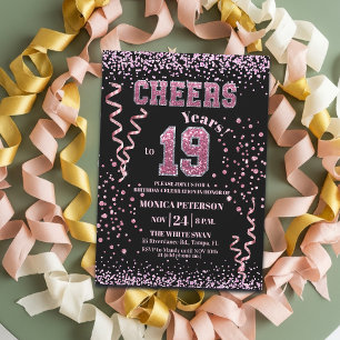 Rosa glitterrhinstenar 19-årsfest inbjudningar