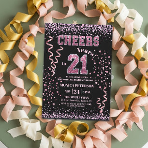 Rosa glitterrhinstenar 21-års födelsedagsfest inbjudningar