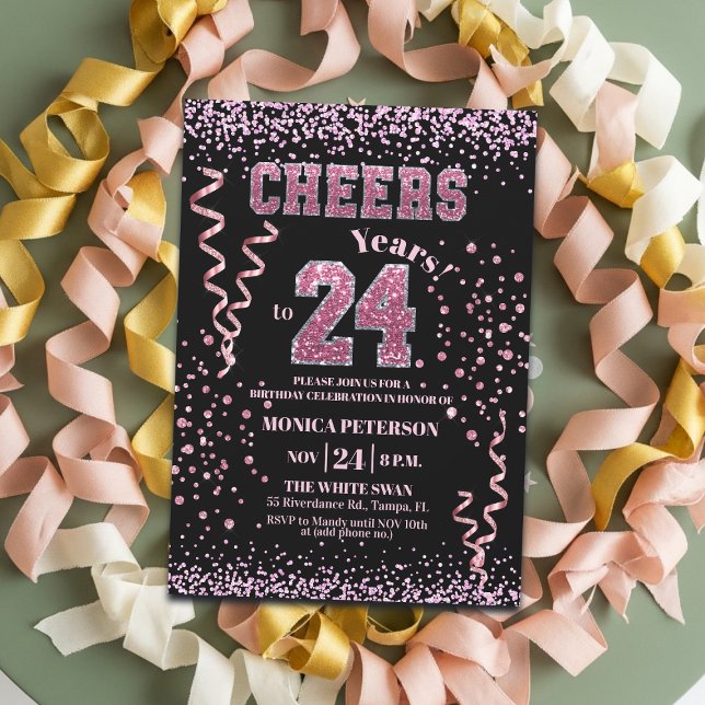 Rosa glitterrhinstenar 24-årsfest  inbjudningar (Skapare uppladdad)