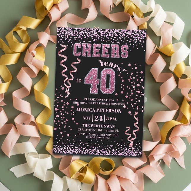 Rosa glitterrhinstenar 40-årsfest  inbjudningar (Skapare uppladdad)