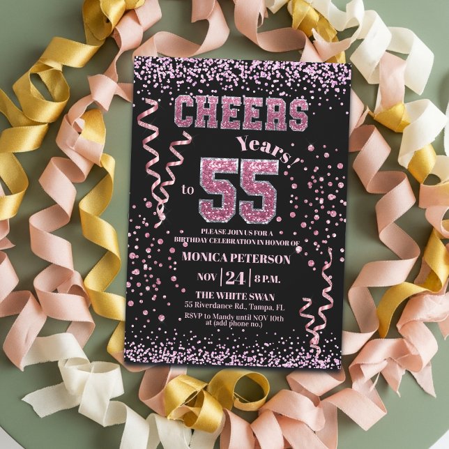 Rosa glitterrhinstenar 55-årsfest  inbjudningar (Skapare uppladdad)