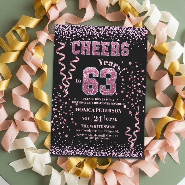 Rosa glitterrhinstenar 63-årsfest  inbjudningar (Skapare uppladdad)