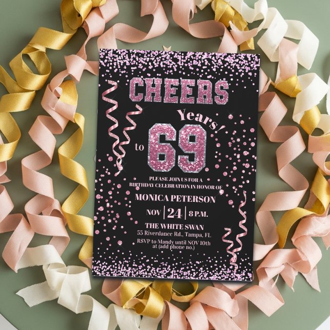 Rosa glitterrhinstenar 69-årsfest  inbjudningar (Skapare uppladdad)