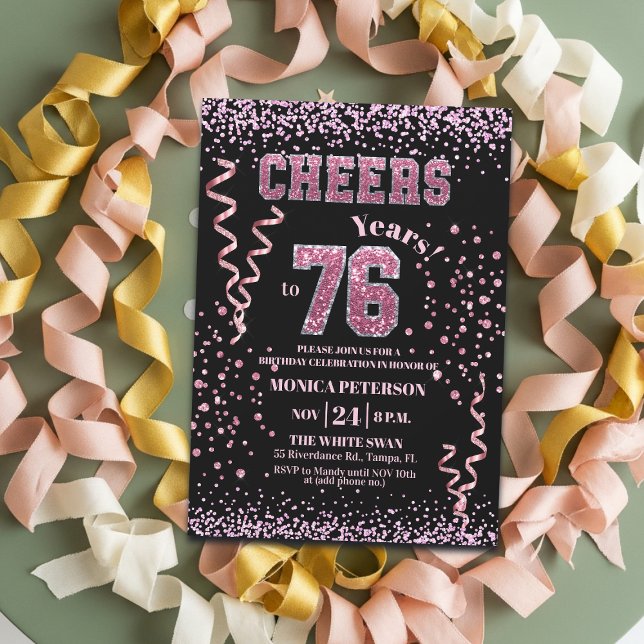 Rosa glitterrhinstenar 76-års födelsedagsfest  inbjudningar (Skapare uppladdad)