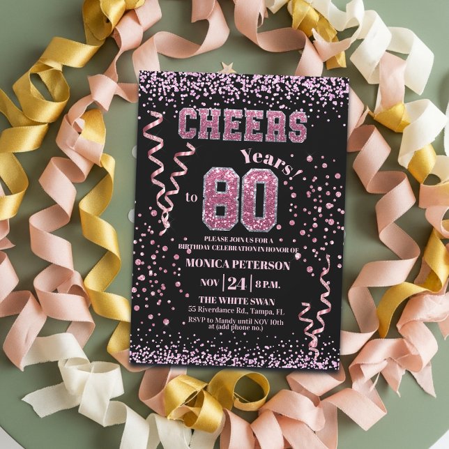 Rosa glitterrhinstenar 80-årsfest  inbjudningar (Skapare uppladdad)